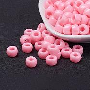 Opaque Acrylic European Beads, Barrel, Pink, 9x6mm, Hole: 4mm, about 1900pcs/500g(PL338-6)