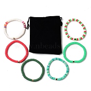 Handmade Polymer Clay Heishi Beads Stretch Bracelets Sets, with Golden Plated Stainless Steel Spacer Beads, Mixed Color, Inner Diameter: 2 inch(5.2cm), 6pcs/set(BJEW-JB05902-09)