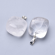 Natural Quartz Crystal Pendants, with Platinum Tone Alloy Finding, Cube, 24~27x20~24x14~16mm, Hole: 5x2.5mm(G-S282-13)