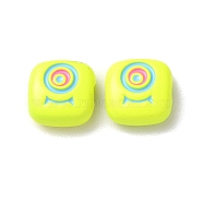 Spray Painted Alloy Enamel Beads, Square with Eye, Green Yellow, 10x10x4mm, Hole: 1.8mm(PALLOY-M215-15F)