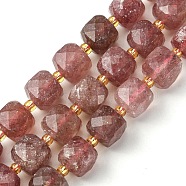 Natural Strawberry Quartz Beads Strands, with Seed Beads, Faceted Cube, 8~9x8~9x8~9mm, Hole: 0.9~1mm, about 35~39pcs/strand, 14.80''~15.16''(37.6~38.5cm)(G-Q010-A21-01)