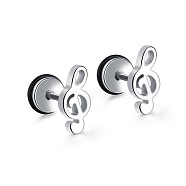 Titanium Steel Music Note Stud Earrings for Women, Stainless Steel Color, 11mm(MUSI-PW0001-26P)