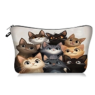 Polyester Cartoon Cute Cat Printed Cosmetic Zipper Clutch Bags, Portable Travel Cute Kitten Makeup Bags, Rectangle, Coconut Brown, 13.5x21cm(PW-WGABF03-04)