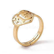 Ion Plating(IP) 201 Stainless Steel Heart with Number 15 Adjustable Ring for Women, Real 18K Gold Plated, US Size 6(16.5mm)(RJEW-C045-12G)