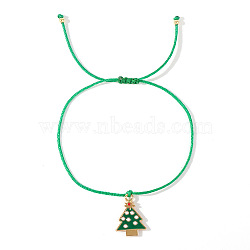 Christmas Alloy Enamel Charm Brided Cord Bracelets, Green, Christmas Tree, 11 inch(28cm)(ZI9158-3)