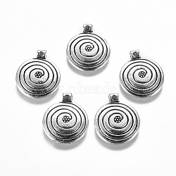 Alloy Vortex Pendants, Long-Lasting Plated, Flat Round, Antique Silver, 21x18x2mm, Hole: 1mm(PALLOY-J218-091AS)
