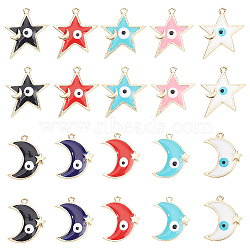 40Pcs 10 Style Rack Plating Alloy Enamel Pendants, Light Gold, Moon & Star, Mixed Color, 25~27.5x20.5~24x2mm, Hole: 1.8mm, 4pcs/style(ENAM-NB0001-85)