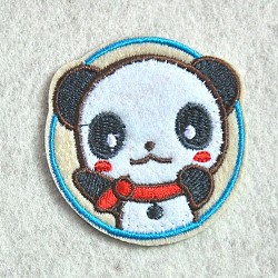 Computerized Embroidery Cloth Iron on/Sew on Patches, Costume Accessories, Appliques, Flat Round with Panda, Colorful, 55mm(DIY-I013-17)