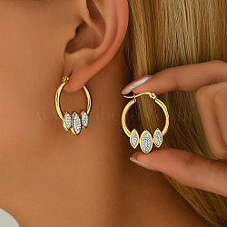 Elegant Stainless Steel Geometric Oval Hoop Earrings, with Rhinestone, White, 31x25mm(BC2631)