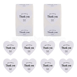 2Roll Heart with Thank You Roll Stickers, Self-Adhesive Paper Gift Tag Stickers, for Party Decorative Presents Thaksgiving Day, White, 25x25x0.1mm, 2roll/set(DIY-TA0013-58A)