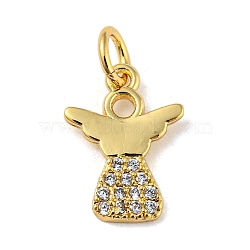 Rack Plating Brass Micro Pave Cubic Zirconia Pendants, with Jump Ring, Cadmium Free & Lead Free, Long-Lasting Plated, Angel, Real 18K Gold Plated, 13x9.5x1mm, Hole: 3.4mm(KK-A200-12G)