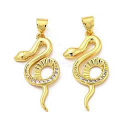 Real 18K Gold Plated Brass Pendants, with Clear Cubic Zirconia, Snake Charms, Clear, 27x14.5x2mm, Hole: 4.5x3.5mm(KK-L209-019G)