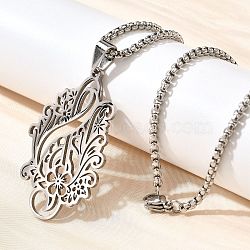 304 Stainless Steel Laser Cut Flower Musical Note Pendant Box Chain Necklaces for Women Men, Platinum, 23.03 inch(58.5cm)(NJEW-E156-02P)