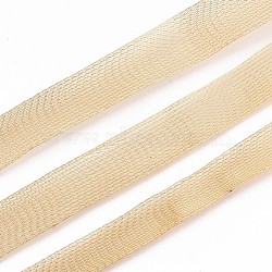 Expandable Brass Braided Wire Mesh, Flat Mesh Chain, with Spool, for Hair Accessory Jewelry Making, Light Gold, 10~50x1mm, 5m/roll(KK-R115-02LG)