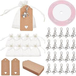 PandaHall Elite DIY Angel Series Keychain Gift Kits, Including Horseshoe Alloy Keychain, Organza Gift Bags, Ribbon and Jewelry Display Tags, Platinum, Keychain: 55mm, 36pcs/set(DIY-PH0001-22)