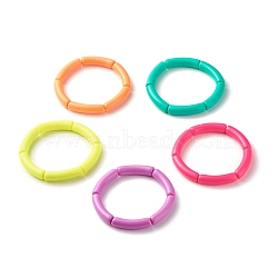 Candy Color Chunky Acrylic Curved Tube Beads Stretch Bracelets for Women, Mixed Color, Inner Diameter: 2-1/8 inch(5.3cm)(BJEW-JB07312)