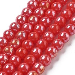 Electroplate Opaque Glass Beads Strands, AB Color Plated, Round, Red, 6x5.5mm, Hole: 1.2mm, about 70pcs/strand, 15''(38.1cm)(GLAA-XCP0001-52)