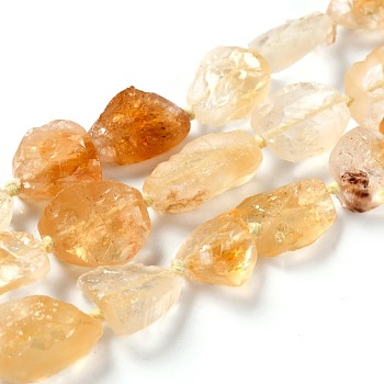 Rough Raw Natural Citrine Beads Strands, Nuggets, 10~14x9~11x4.5~7mm, Hole: 0.8mm, about 30pcs/strand, 16.14''(41cm)