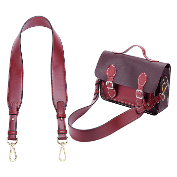 Imitation Leather Bag Handles, with Alloy Findings, for Bag Replacement Accessories, Dark Red, 80x4x0.35cm