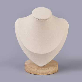Microfiber Wooden Necklace Displays, PapayaWhip, 14.2~14.5x9~9.5x16~17.3cm