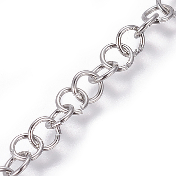 304 Stainless Steel Rolo Chains, Belcher Chain, Unwelded, Stainless Steel Color, 5mm, Links: 5x0.8mm