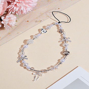 1Pc PVC Mobile Straps for Women, Phone Decorations Charm, Bowknot, Silver, 190mm