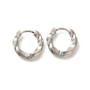 Ion Plating(IP) 304 Stainless Steel Hoop Earrings, Twist, Stainless Steel Color, 13.5x15.5x2.5mm