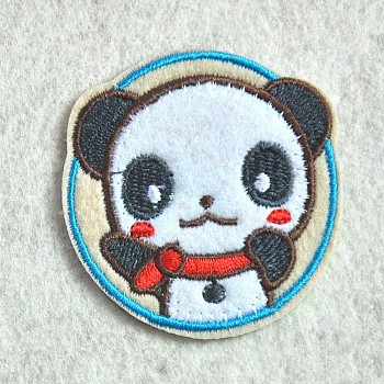 Computerized Embroidery Cloth Iron on/Sew on Patches, Costume Accessories, Appliques, Flat Round with Panda, Colorful, 55mm