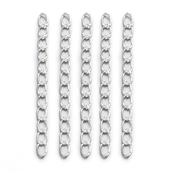 Iron Ends with Twist Chains, Silver, 45~55x3.5mm, Links: 5x3.5x0.8mm