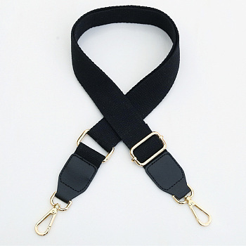 Solid Color Cotton Adjustable Wide Shoulder Strap, with Swivel Clasps, for Bag Replacement Accessories, Light Gold, Black, 88~145.5x3.7cm