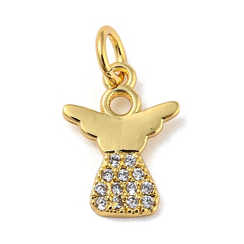 Rack Plating Brass Micro Pave Cubic Zirconia Pendants, with Jump Ring, Cadmium Free & Lead Free, Long-Lasting Plated, Angel, Real 18K Gold Plated, 13x9.5x1mm, Hole: 3.4mm
