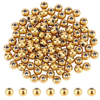 304 Stainless Steel Spacer Beads, Round, Golden, 4x3.5mm, Hole: 1.2mm, 100pcs/box