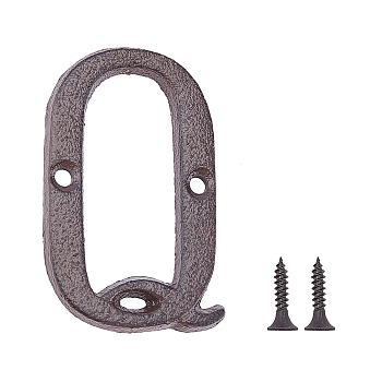 Iron Home Address Number, with 2pcs Screw, Letter.Q, 76x45x5mm, Hole: 5.4mm