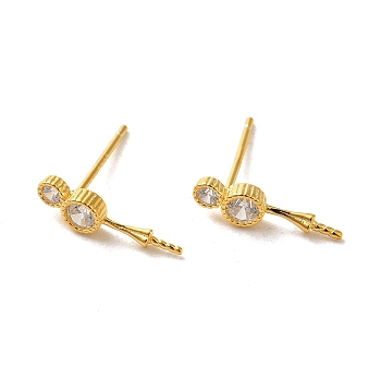 925 Sterling Silver Stud with Cubic Zirconia Earrings Findings, Number 8, Real 18K Gold Plated, 13.5x3.5mm, Pin: 11x0.7mm