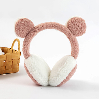 Wool Children's Adjustable Headband Earwarmer, Bear Ear Outdoor Winter Earmuffs, Light Coral, 110mm
