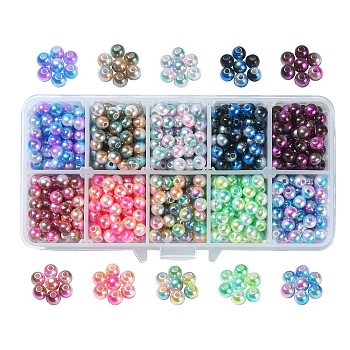 Rainbow ABS Plastic Imitation Pearl Beads, Gradient Mermaid Pearl Beads, Round, Mixed Color, 6x5mm, Hole: 1.5mm, 900pcs/box