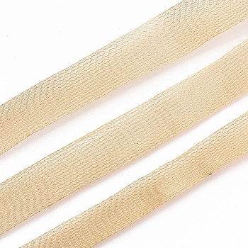 Expandable Brass Braided Wire Mesh, Flat Mesh Chain, with Spool, for Hair Accessory Jewelry Making, Light Gold, 10~50x1mm, 5m/roll