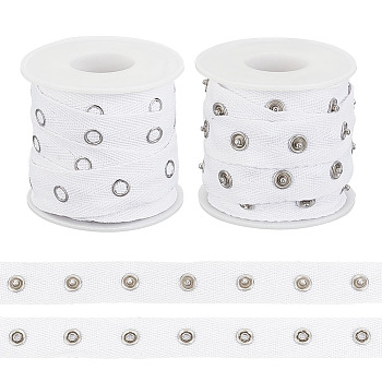 5 Yards Alloy Snap Button Tape Trim Polyester Ribbons, with 2Pcs Plastic Empty Spools, White, 7/8 inch(21mm)
