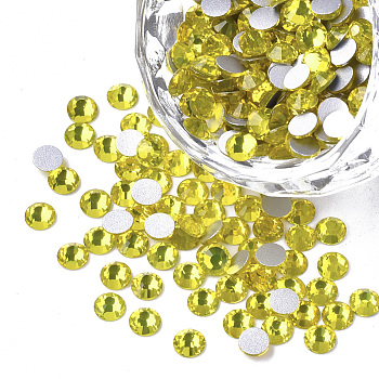 Glass Flat Back Rhinestone Cabochons, Back Plated, Faceted Half Round, Citrine, SS12, 3~3.2x1.5mm, about 1440pcs/bag