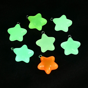 Luminous Transparent Acrylic Pendants, with Iron Loops, Glow in the Dark, Star, Mixed Color, 26x23x13.5mm, Hole: 2mm