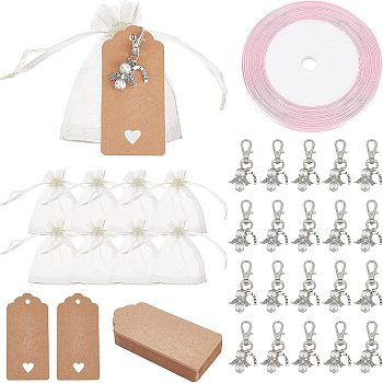 PandaHall Elite DIY Angel Series Keychain Gift Kits, Including Horseshoe Alloy Keychain, Organza Gift Bags, Ribbon and Jewelry Display Tags, Platinum, Keychain: 55mm, 36pcs/set