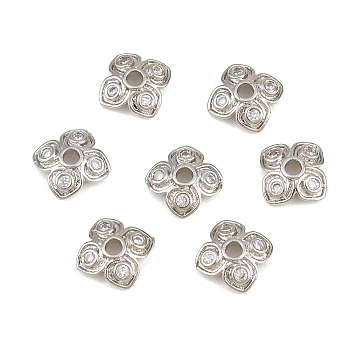Brass Micro Pave Clear Cubic Zirconia Bead Caps, Flower, Rack Plating, Long-Lasting Plated, Lead Free & Cadmium Free, Platinum, 6.5x6.5x2mm, Hole: 1.6mm