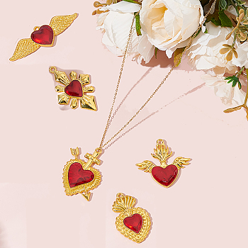 10Pcs 5 Styles Alloy Enamel Pendants, Golden, Heart Charm, Red, 30~59x18~38x2.5~3.5mm, Hole: 1.8~2mm, 2pcs/style