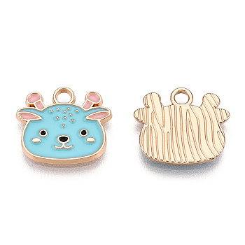 Light Gold Plated Alloy Enamel Pendants, Cadmium Free & Lead Free, Sheep, Cyan, 13.5x15.5x1.5mm, Hole: 1.8mm