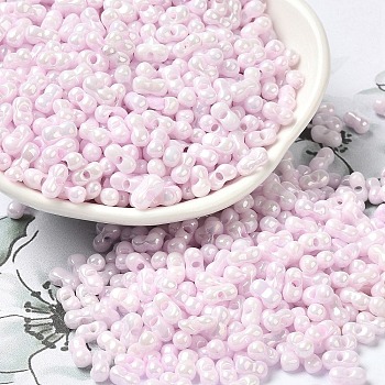 Opaque Colours Luster Glass Seed Beads, Peanut, Pearl Pink, 6x3.5x3mm, Hole: 1mm, about 7258pcs/pound