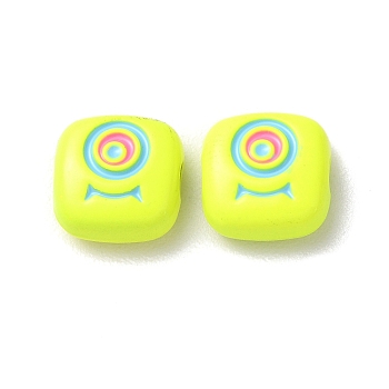 Spray Painted Alloy Enamel Beads, Square with Eye, Green Yellow, 10x10x4mm, Hole: 1.8mm
