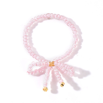 Sweet Bowknot High Quality Glass Seed Bead Handmade Fashion Ring for Women, Pink