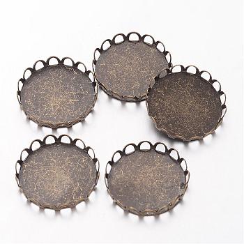 Brass Lace Edge Bezel Cups, Cabochon Settings, DIY Material for Hair Accessories, Flat Round, Antique Bronze, 21mm, Tray: 20mm