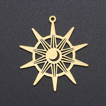 201 Stainless Steel Pendants, Laser Cut, Sun with Moon, Golden, 33.5x30x1mm, Hole: 1.4mm