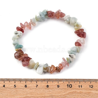 bracelets extensibles en copeaux de quartz d'amazonite naturelle et de fraise(BJEW-JB04490-04)-5